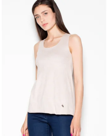 Bluza dama,  Poliester/Elastan, Fara maneci, Bej,