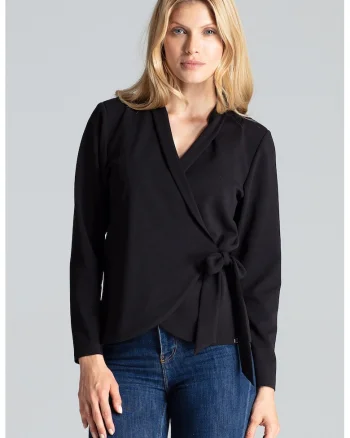 Bluza dama,  Inchidere laterala, Poliester/Elastan, Negru,