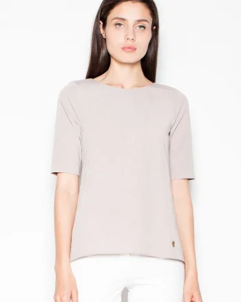 Bluza dama  asimetrica, decupaj spate, bej, poliester 65% - viscoza 35%