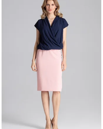 Bluza dama,  Maneca scurta, Eleganta, Poliester/Elastan, Bleumarin