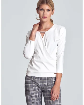 Bluza dama,  Poliester/Viscoza/Elastan, Alb,