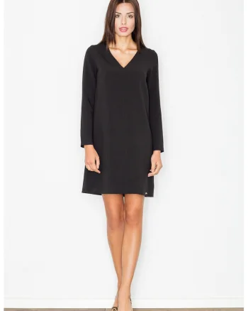 Rochie mini  M471, neagra, maneci lungi, poliester,