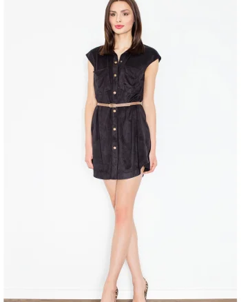 Rochie,  capse, curea, neagra, poliester