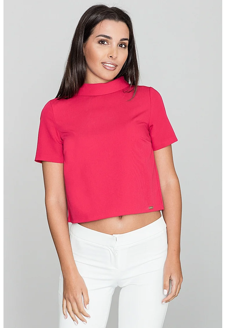 Bluza dama,  Pe gat, Cu maneca scurta, Poliester/Viscoza, Rosu