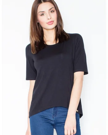 Tricou dama,  Spatele gol, Viscoza/Elastan, Negru