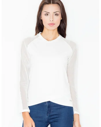 Bluza dama,  Maneci plasa, Poliester/Elastan/Viscoza, Alb