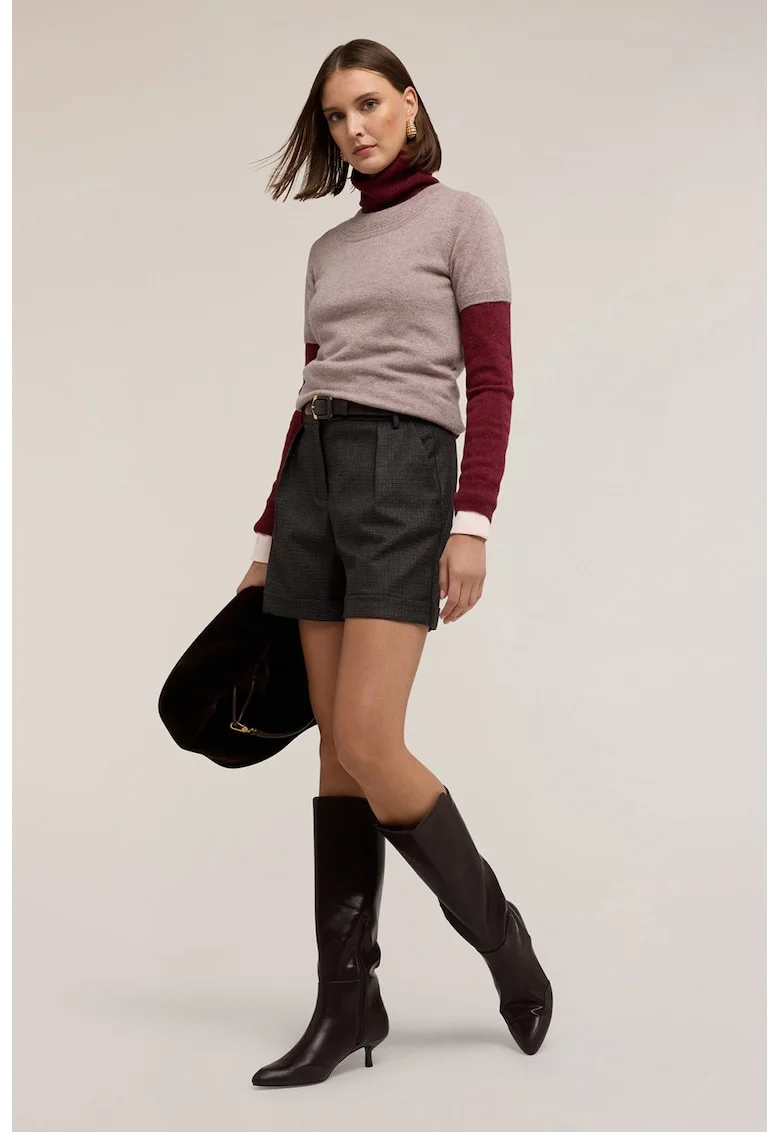 Pantaloi scurti cu talie inalta, Maro cognac/Negru/Gri inchis