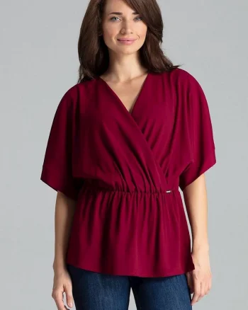 Bluza dama,  lejera, cu maneci kimono, rosu, poliester