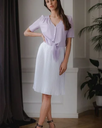 Camasa dama,  scurta, decolteu in forma de inima, violet, poliester