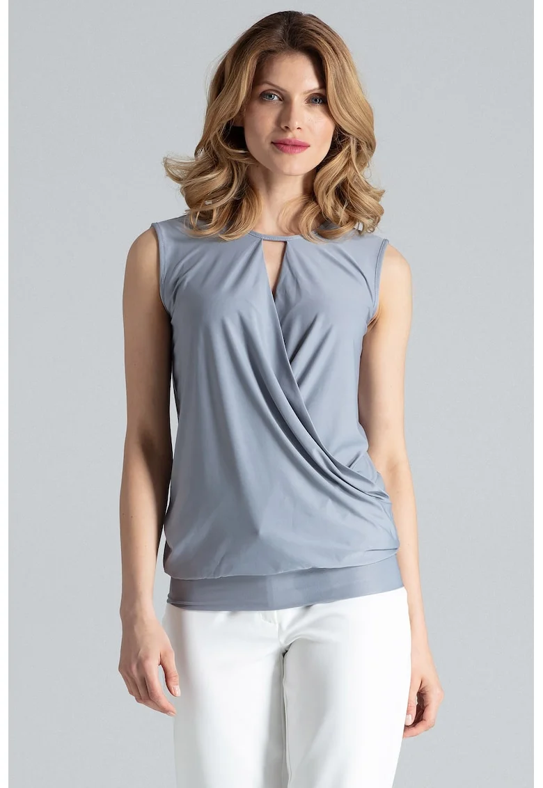 Bluza dama,  Poliester/Elastan, Fara maneci, Eleganta, Gri
