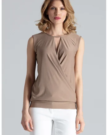 Bluza dama,  Poliester/Elastan, Fara maneci, Eleganta, Bej