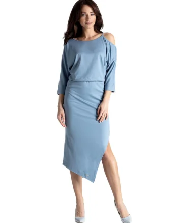 Rochie eleganta dama,  Motala, neagra, Albastru deschis