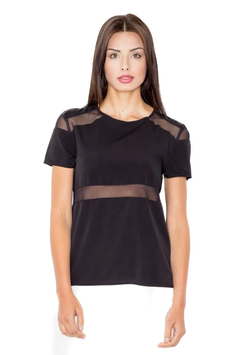 Tricou dama cu maneca scurta Isone M468 negru, Negru
