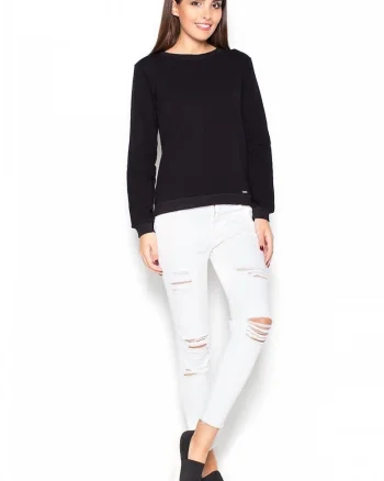 Bluza dama  neagra, bumbac, croiala simpla, fundita decorativa