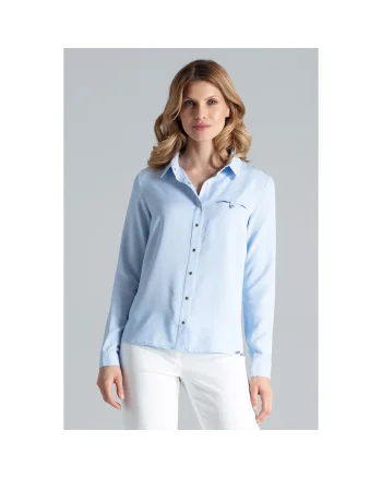 Camasa eleganta pentru femei,  model M581, albastra, viscoza, maneci lungi,