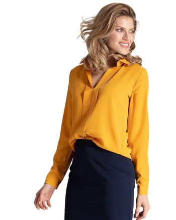 Bluza eleganta  M621, galben, maneci lungi, poliester/elastan/viscoza