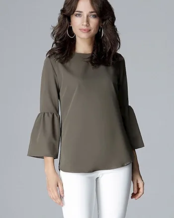 Bluza dama,  cu maneci 3/4, volane, verde, poliester