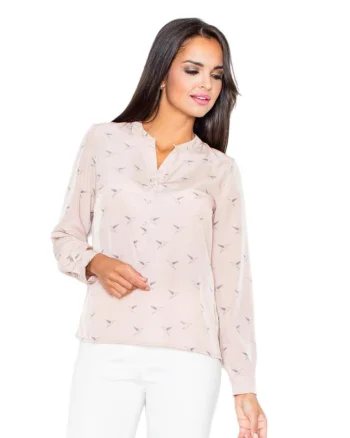 Camasa eleganta  M254 fara guler, motiv animale, roz, poliester