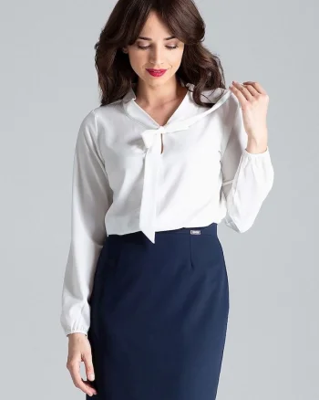 Bluza dama  bej, maneci lungi, nod decorativ, poliester