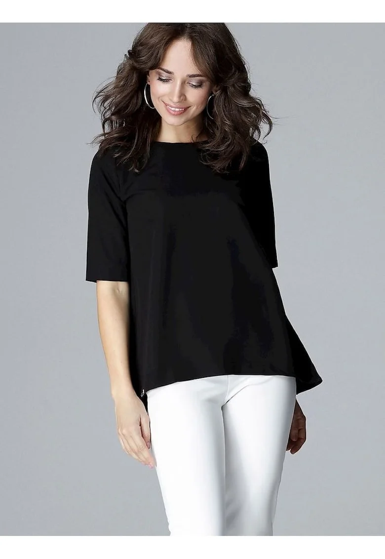 Bluza dama,  neagra, poliester si viscoza, croiala lejera