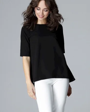Bluza dama,  neagra, poliester si viscoza, croiala lejera