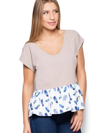 Bluza dama  bej, poliester, maneca scurta, croiala lejera