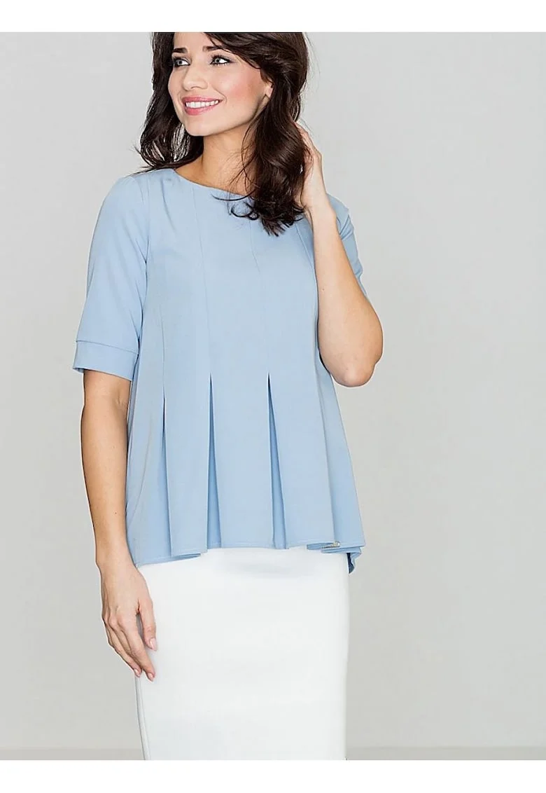 Bluza dama  albastra, poliester, maneci scurte, decolteu rotund