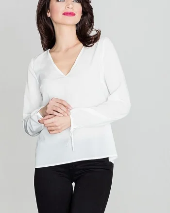 Bluza dama,  maneci lungi, decolteu mic, bej, poliester