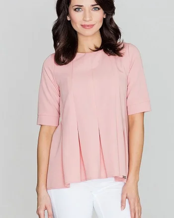 Bluza dama,  roz, poliester, maneci scurte, decolteu rotund