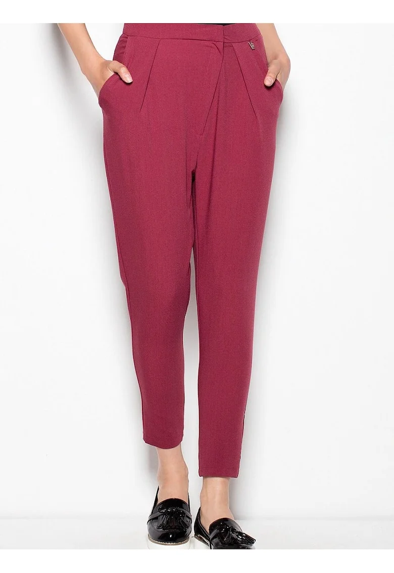 Pantaloni dama  conici, confortabili, rosii, poliester
