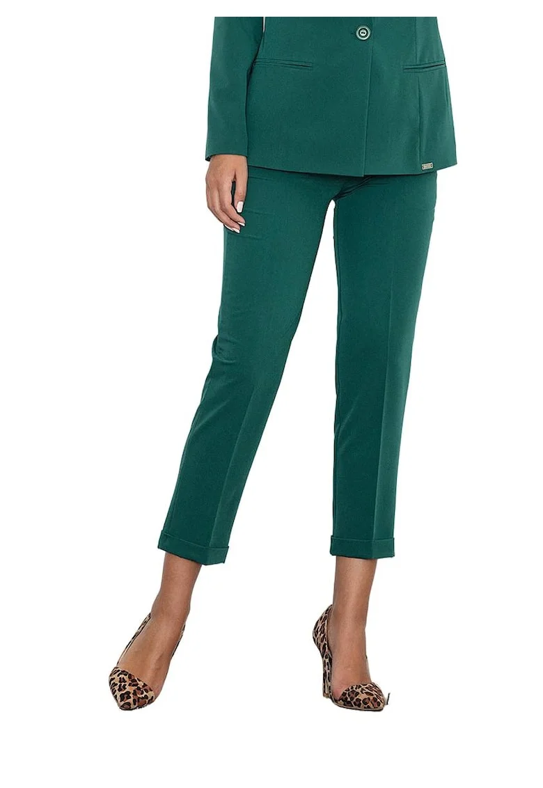 Pantaloni dama  M552, verzi, talie inalta, poliester/viscoza