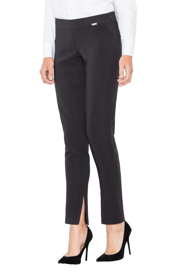 Pantaloni dama  M474, negru, elastici, cu talie inalta, din poliester/elastan/viscoza,