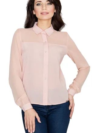 Camasa dama  K229, roz, poliester/elastan, maneca lunga, design elegant,