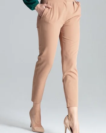 Pantaloni dama  7/8, cu pliuri, bej, poliester/viscoza