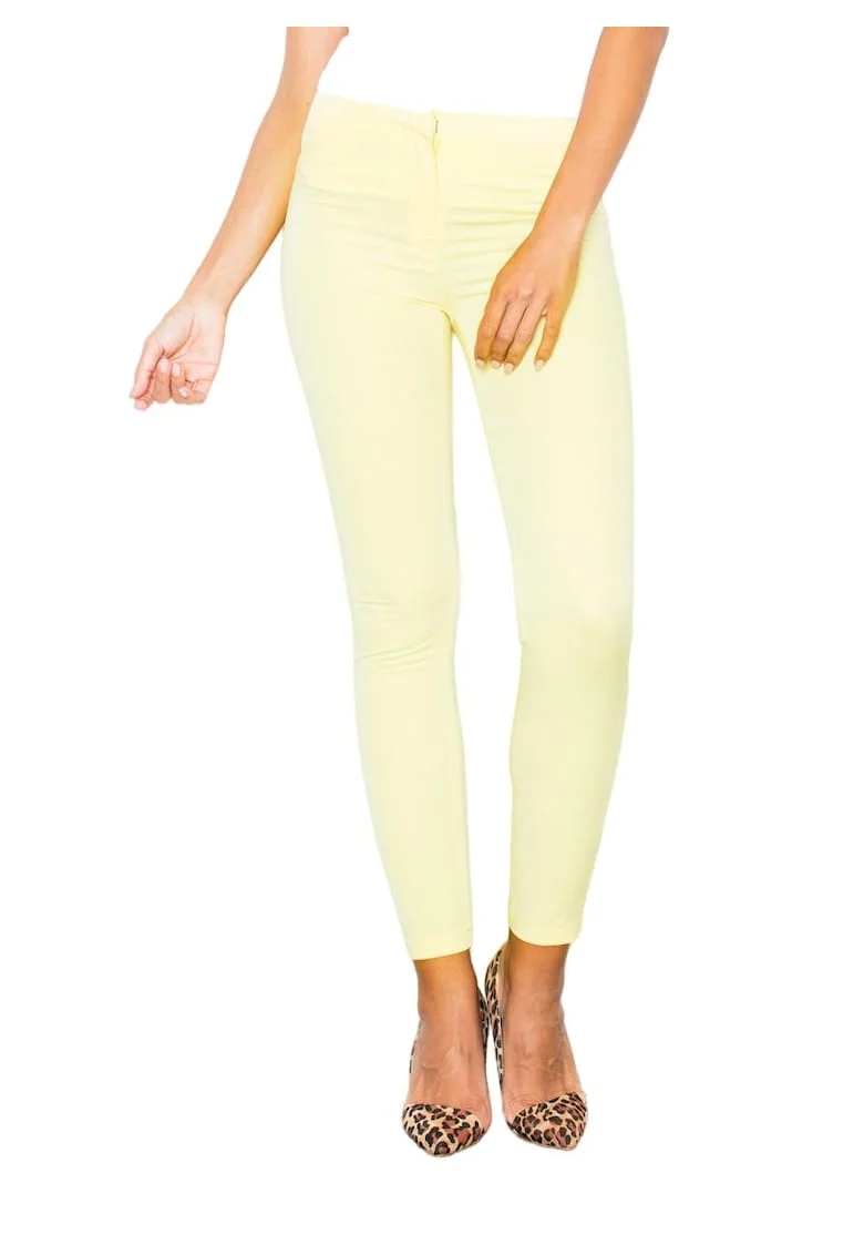 Pantaloni dama,  M293, galbeni, poliester si viscoza