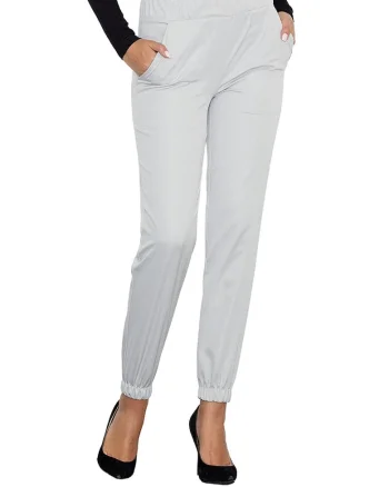 Pantaloni dama  gri, cu talie elastica, buzunare, poliester/elastan,