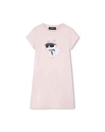 Rochie-tricou din bumbac cu model grafic, Roz pastel/Negru stins/Alb optic