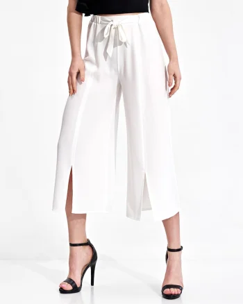 Pantaloni dama  M860, alb, poliester, croiala lejera, confortabili,