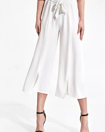 Pantaloni dama  M860, alb, poliester, design minimalist