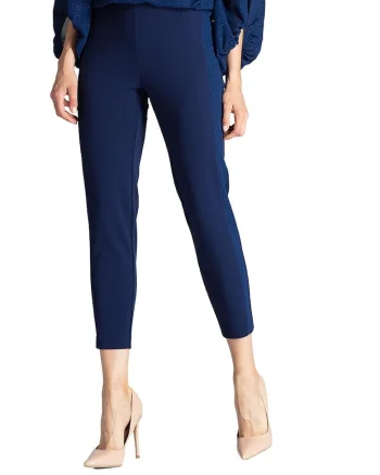 Pantaloni dama  M689, albastru, eleganti, talie inalta, poliester/elastan