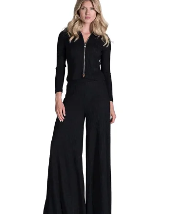 Pantaloni dama,  Viscoza/Poliester, Negru,