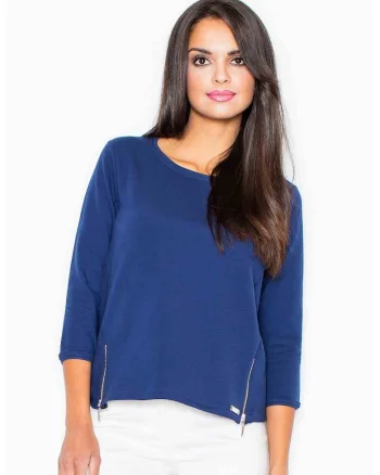 Bluza dama,  Fermoare, Poliester/Elastan, Bleumarin