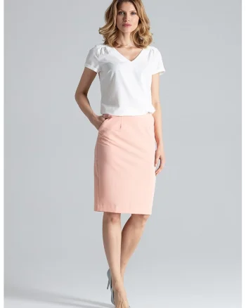 Fusta midi  fusta creion, roz, poliester