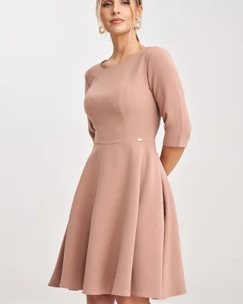 Rochie midi evazata  roz, poliester