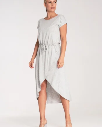Rochie midi asimetrica,  gri, viscoza