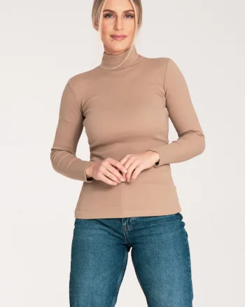 Bluza dama pe gat,  Bumbac/Elastan, Bej