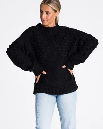 Pulover oversize dama,  model M982, negru, acril 85%, nailon 15%,