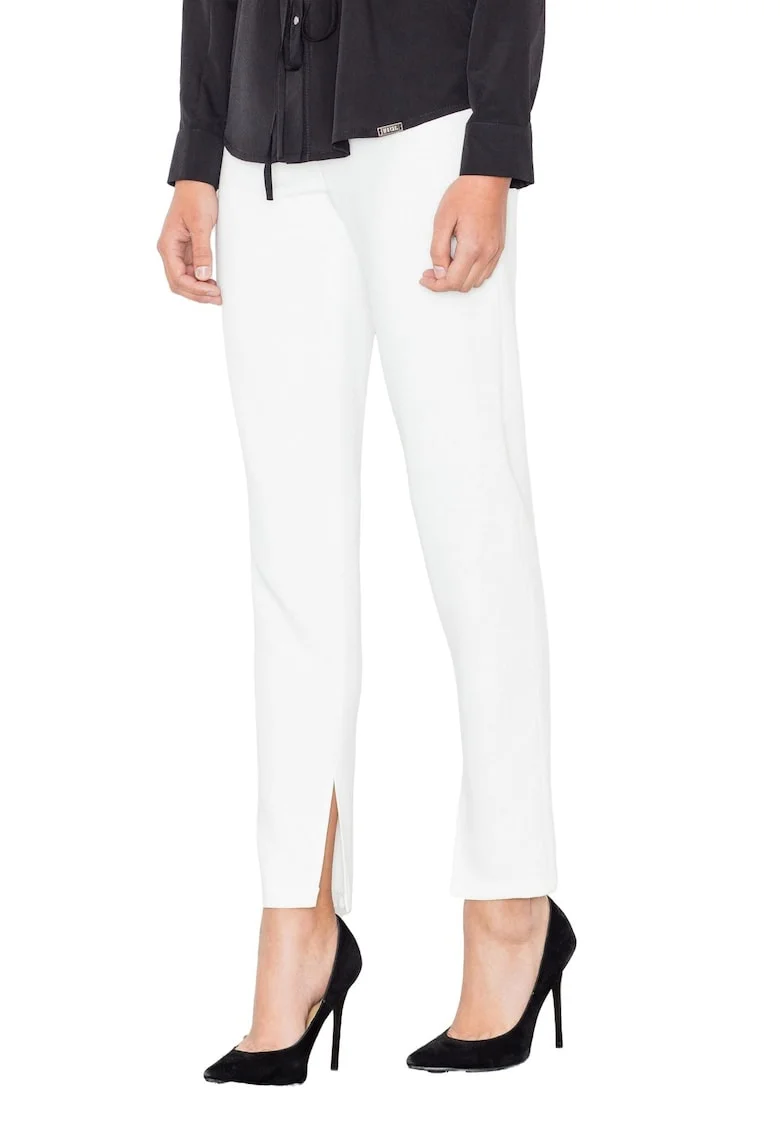 Pantaloni dama  M474, elastici, talie inalta, alb, poliester/elastan/viscoza,