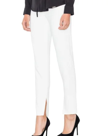 Pantaloni dama  M474, elastici, talie inalta, alb, poliester/elastan/viscoza,