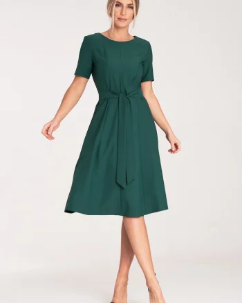 Rochie midi  A-line, eleganta, verde, poliester